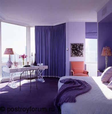 дизайн спальни в фиолетовом цвете